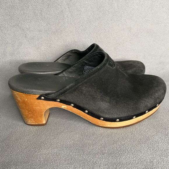 UGG Australia Womens Black Suede Leather Abbie Studded Wooden Clog Mules Size 7 - Picture 11 of 12